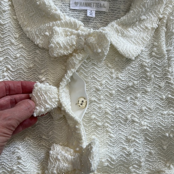 NANETTE GIRLS CREAM SPARKLE BUTTON-BOW ACCENT JACKET SIZE 6 - Picture 6 of 12